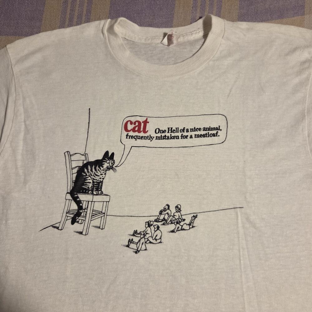 Vintage Kliban Cat Meatloaf Funny T Shirt One Hell Of Animal 70s 80s USA Large